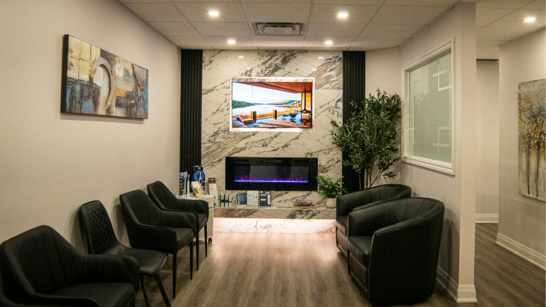 The welcoming reception lounge at Meadowvale Smiles Dental